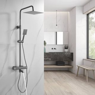 Душевая стойка с термостатом Shevanik S3096T оружейная сталь